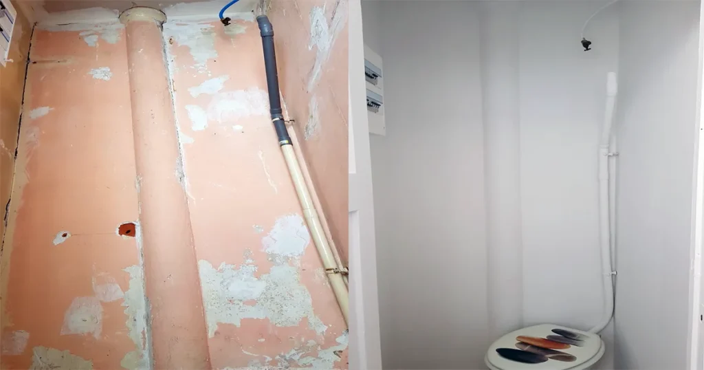 Avant après dégât des eaux Rabastens - Rénovation Arth Paint Rénovation après dégât des eaux Rabastens - Avant après remise état murs par Arth Paint artisan peintre