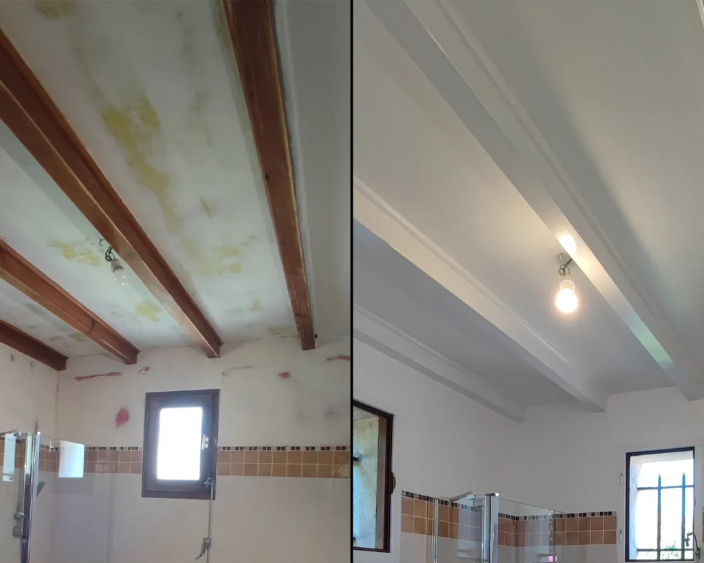 Rénovation plafond poutres avant après Lisle-sur-Tarn - Arth Paint